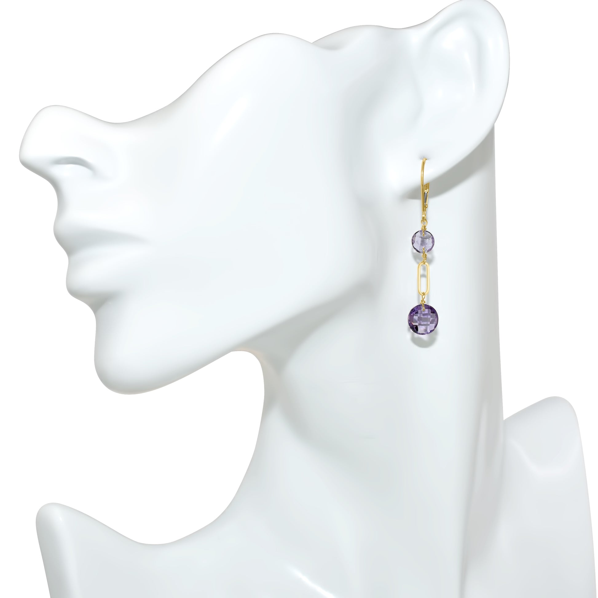 14k Gemstones Coin Shape  Leverback Earring Amethyst