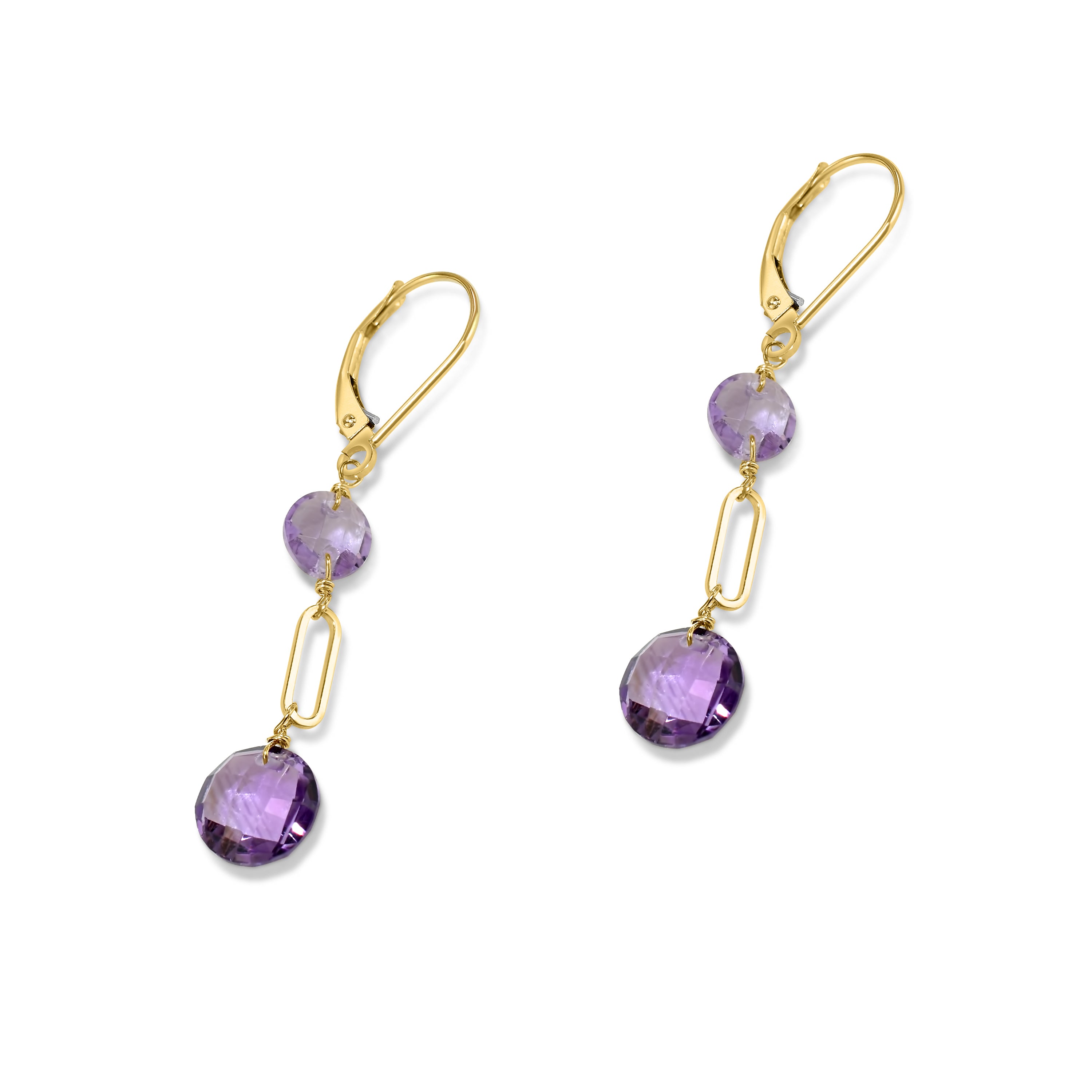 14k Gemstones Coin Shape  Leverback Earring Amethyst