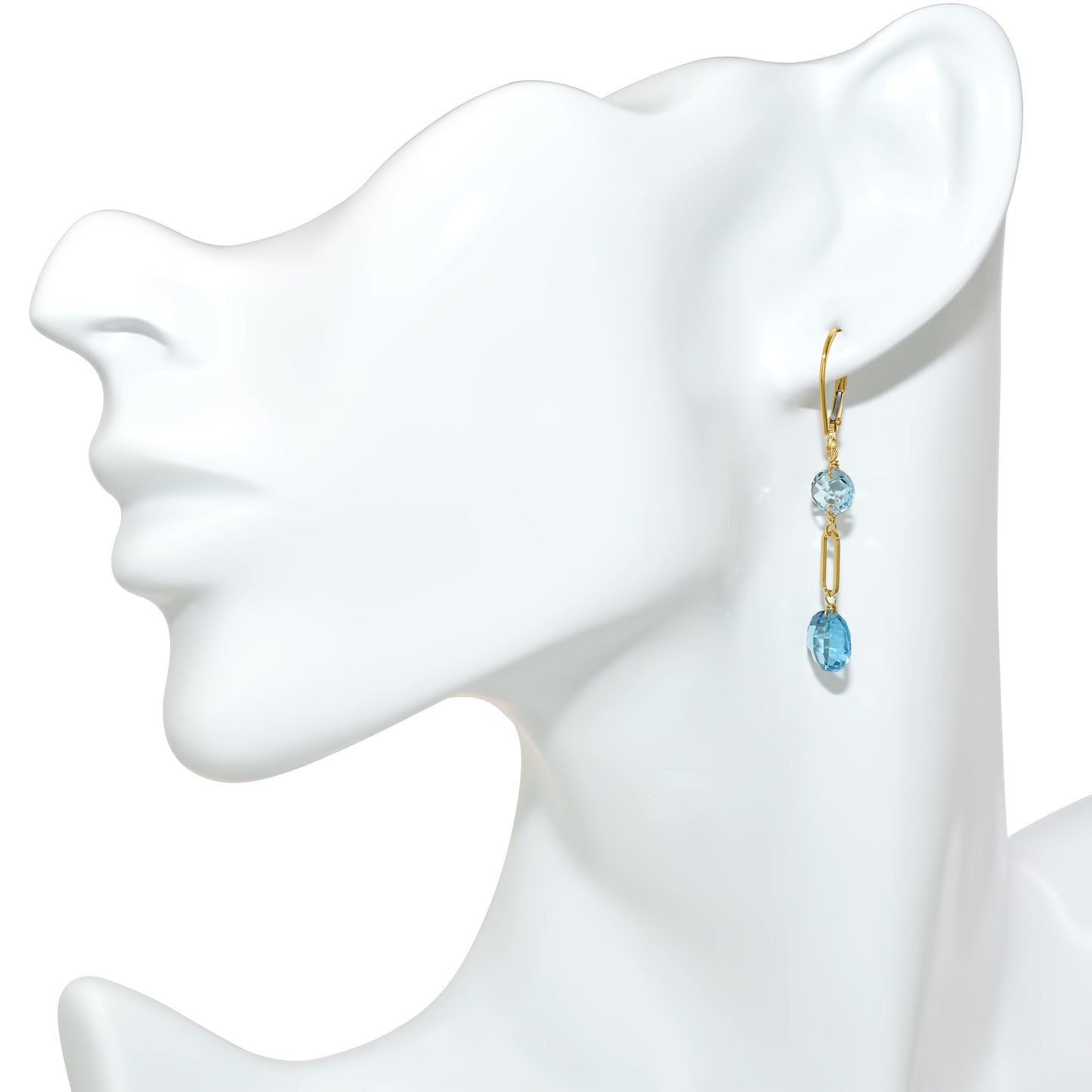 14k Sky/Swiss Blue Topaz Coin Dangle Leverback Earring