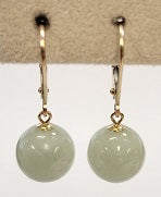 14k Natural Jade 10MM Drop Leverback Earring