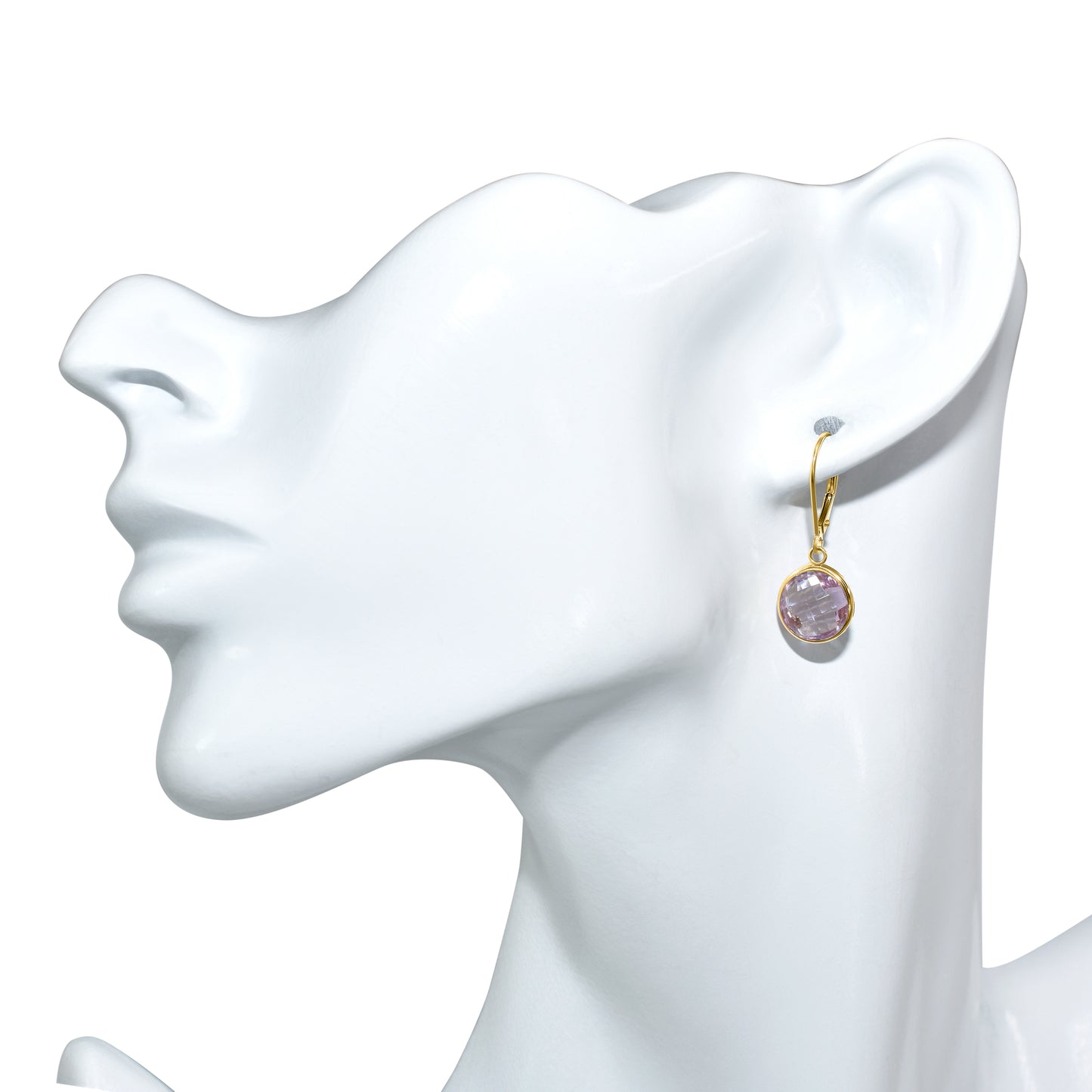 14k Pink Amethyst Back Set Bezel Leverback Earring
