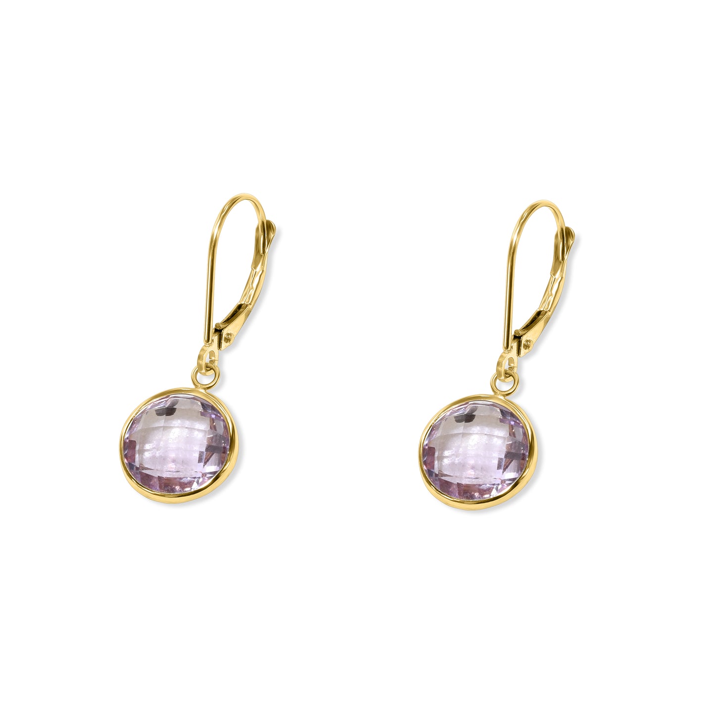 14k Pink Amethyst Back Set Bezel Leverback Earring