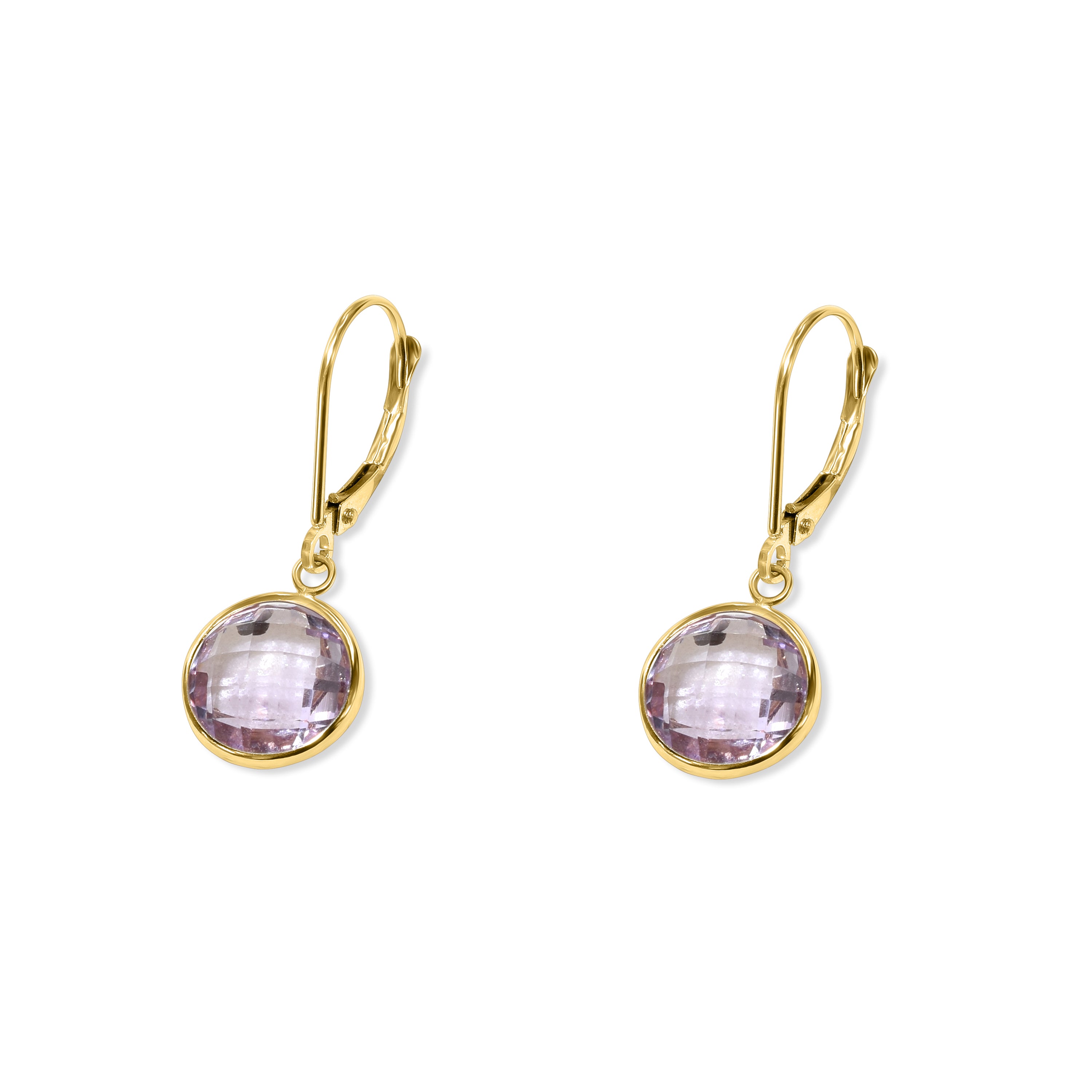 14k Pink Amethyst Back Set Bezel Leverback Earring