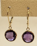 14k Gemstone Back Set Bezel Leverback Earring Purple Amethyst