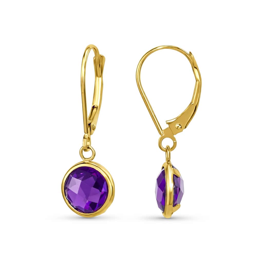 14k Gemstone Back Set Bezel Leverback Earring