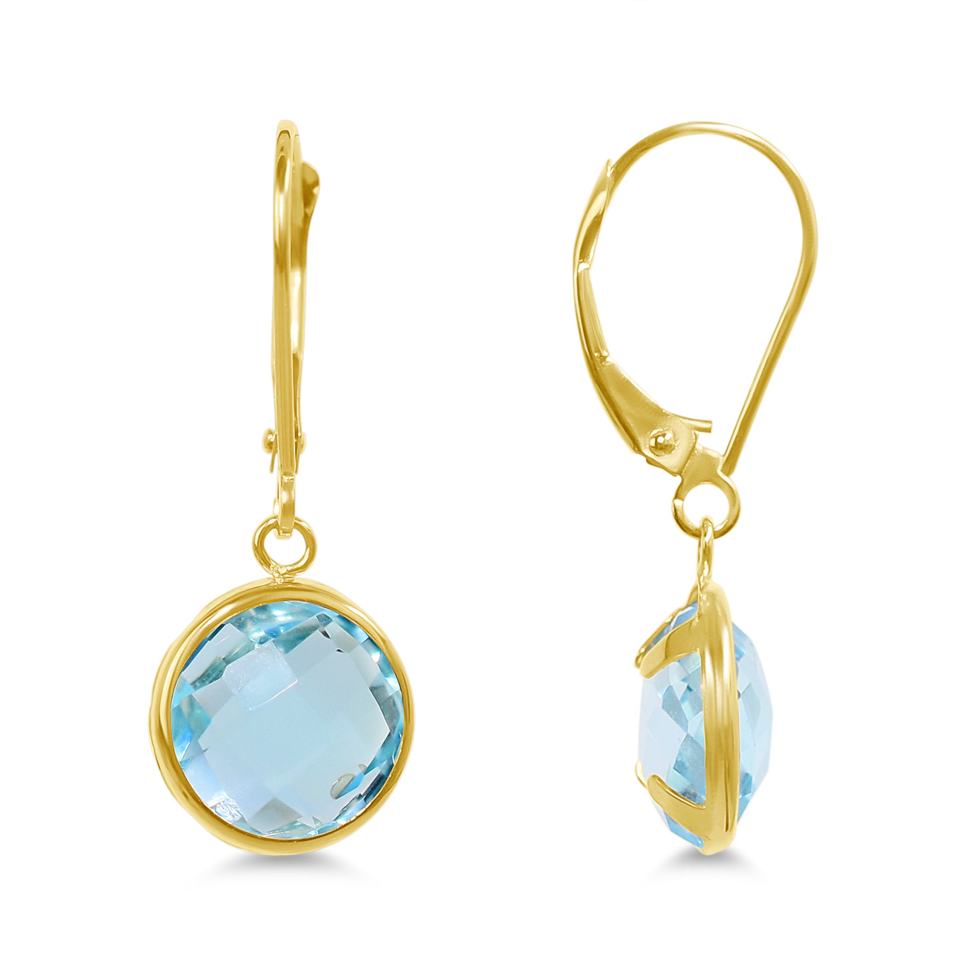 14k Gemstone Back Set Bezel Leverback Earring Blue Topaz