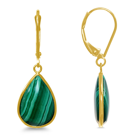 14k Malachite Pear Drop Leverback Earring