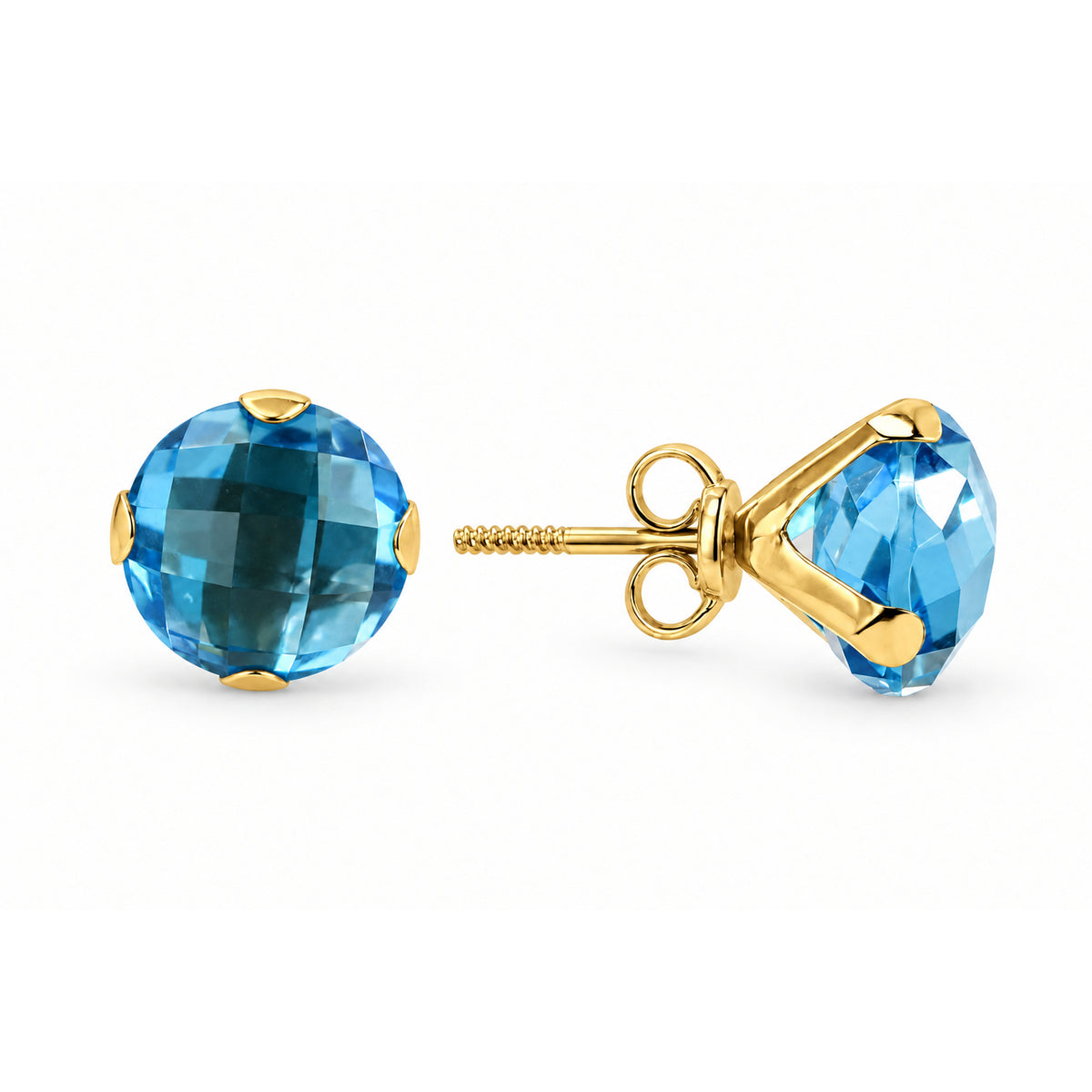 14k White or Yellow Gold Swiss Blue Topaz Stud Screw Back Earring