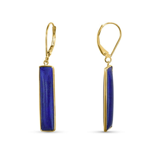 14k Lapis Rectangle Drop Leverback Earring