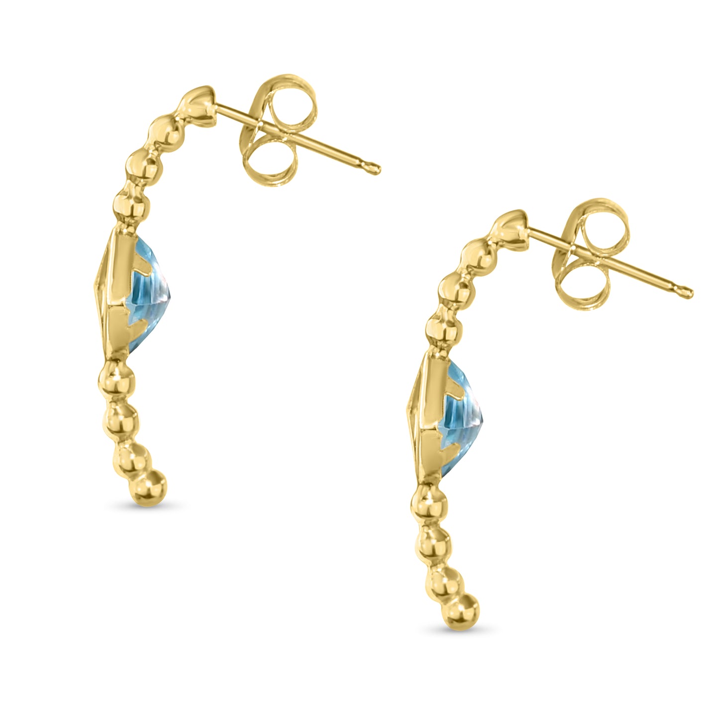 14k Swiss Blue Topaz Beaded Curve Post Earring