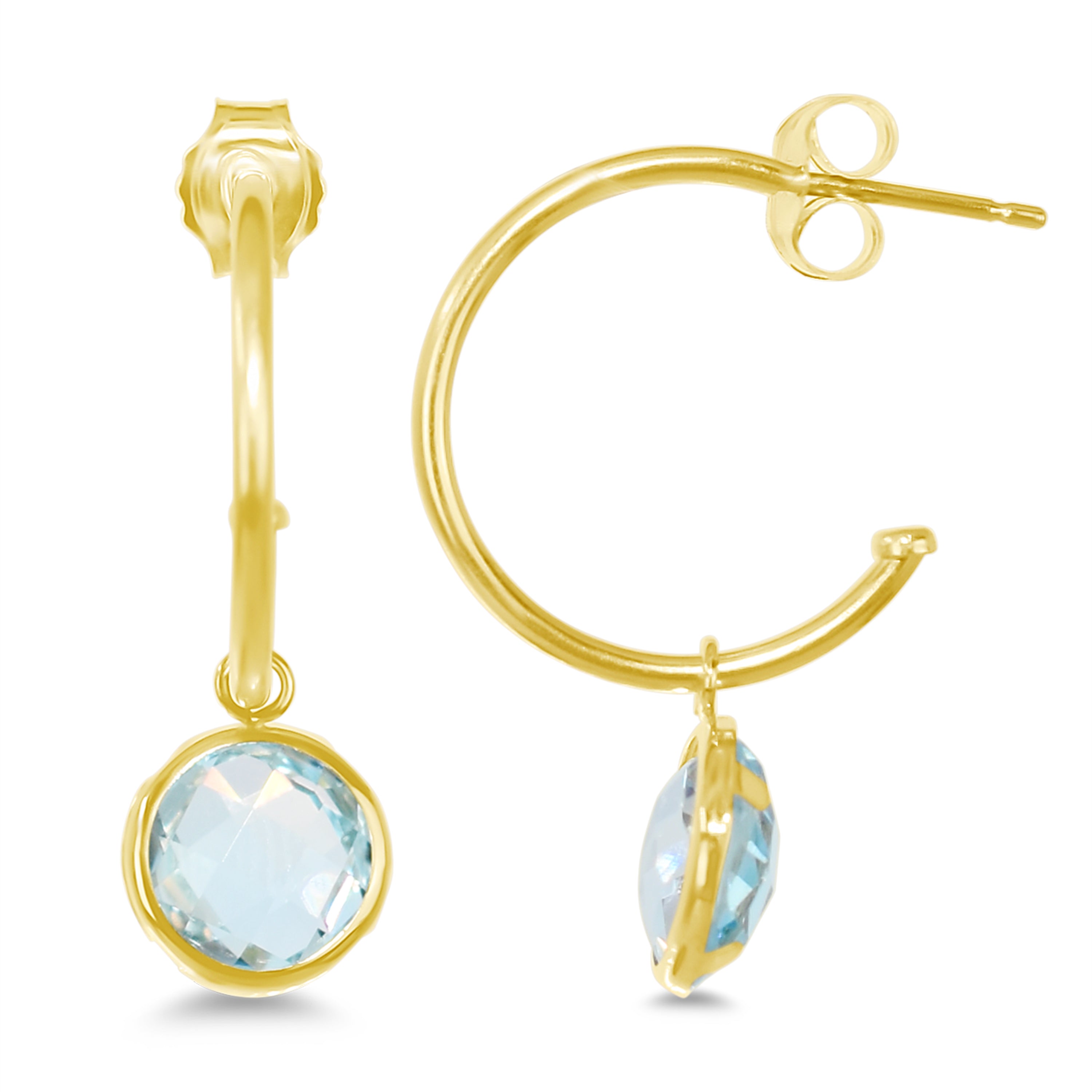 14k Blue Topaz Round Bezel Interchangeable C-Hoop Earring