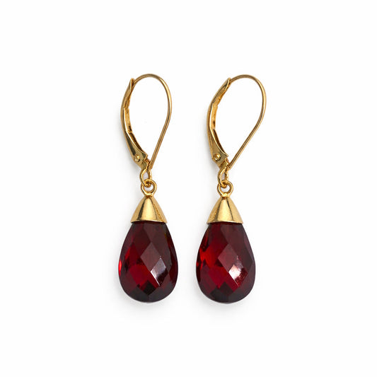 14k Garnet Drop Leverback Earring