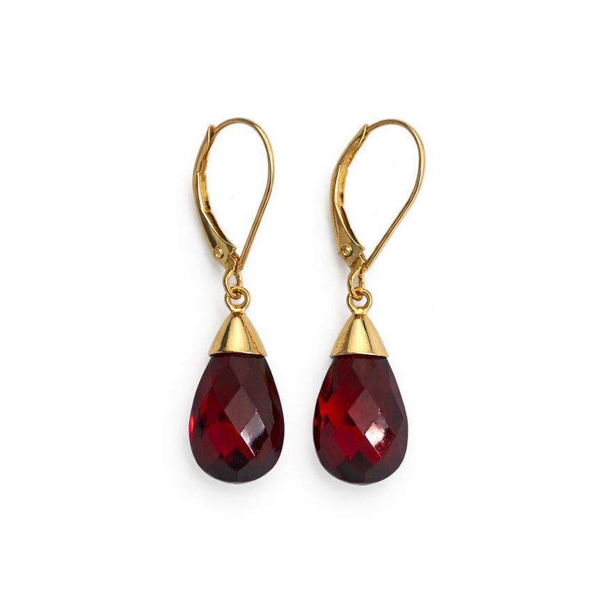 14k Garnet Drop Leverback Earring