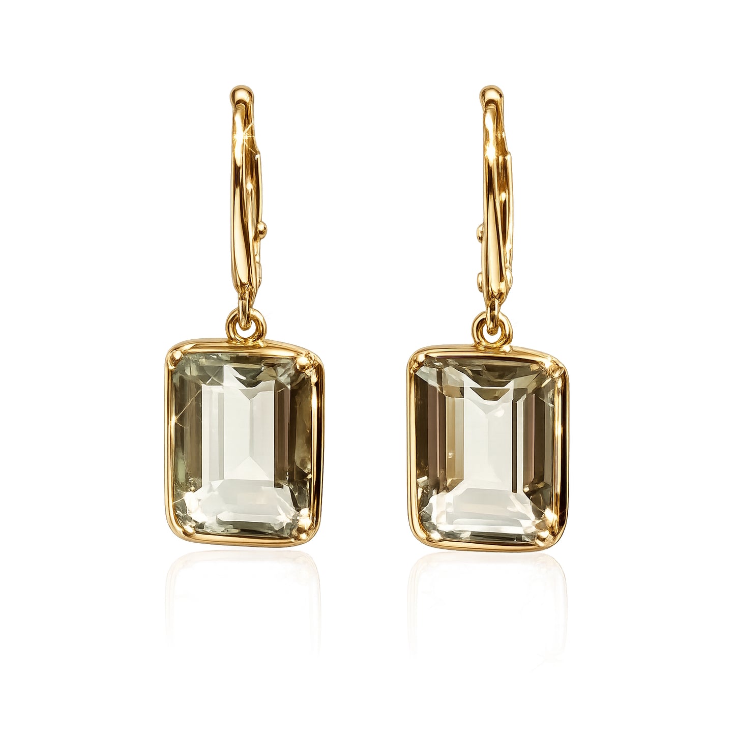 14k Green Amethyst Bezel Leverback Earring