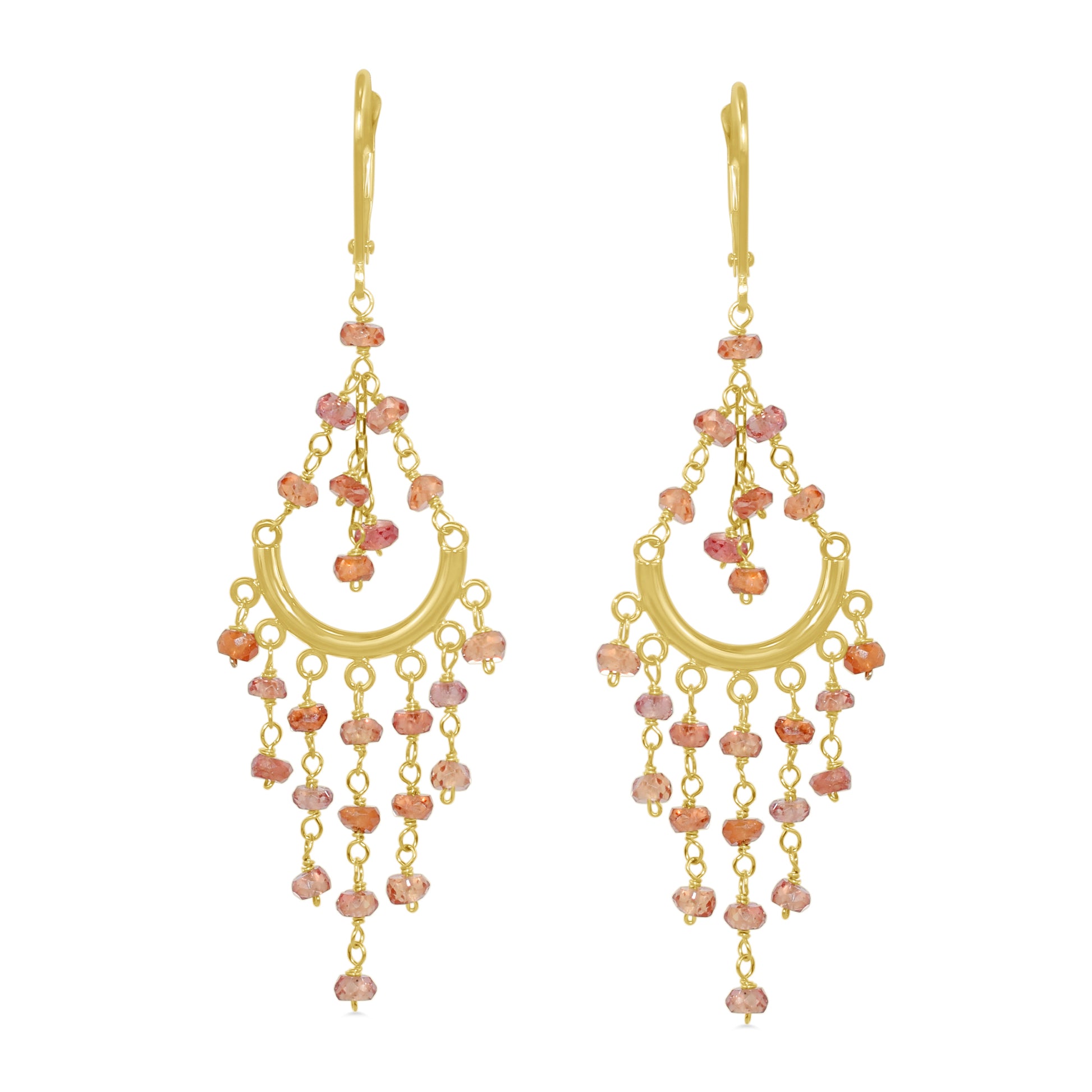 14k Multi Precious Stones Chandelier Leverback Earring Red & Orange Sapphire