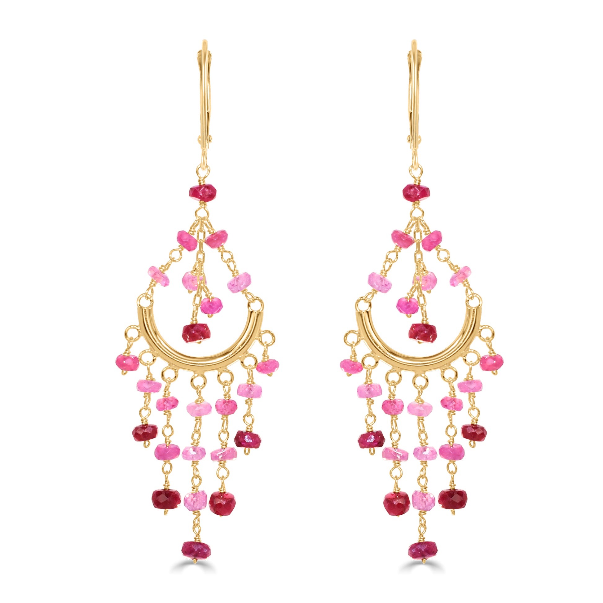 14k Multi Precious Stones Chandelier Leverback Earring Ruby