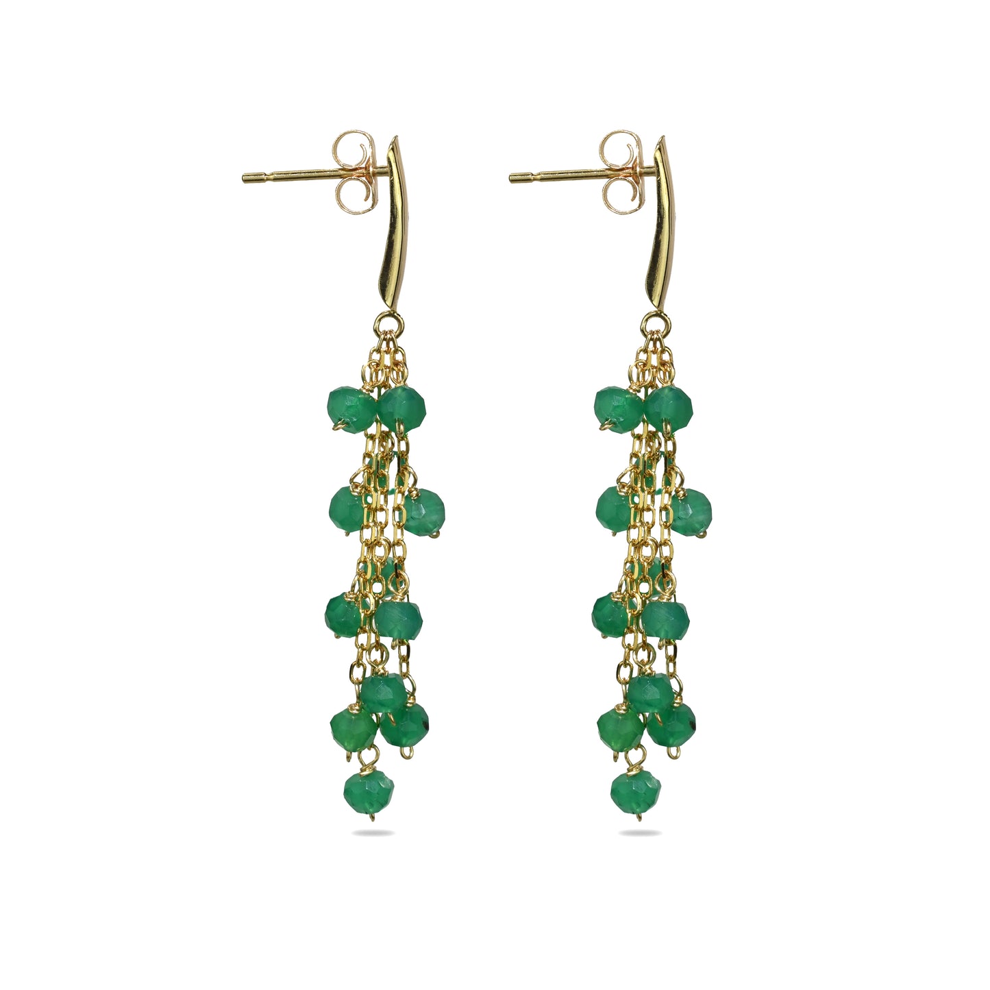 14k Green Onyx/Garnet 3 Row Cluster Dangle Bar Post Earring Green Onyx