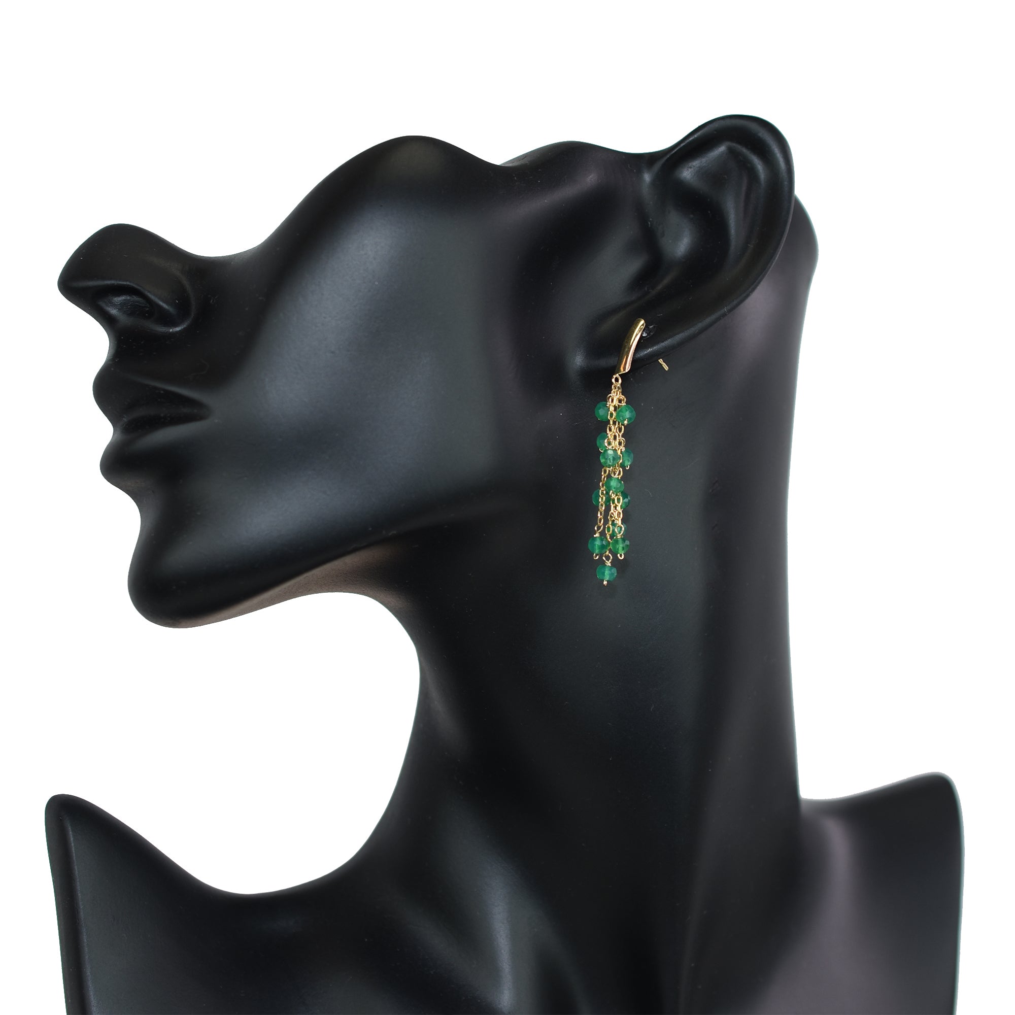 14k Green Onyx/Garnet 3 Row Cluster Dangle Bar Post Earring Green Onyx