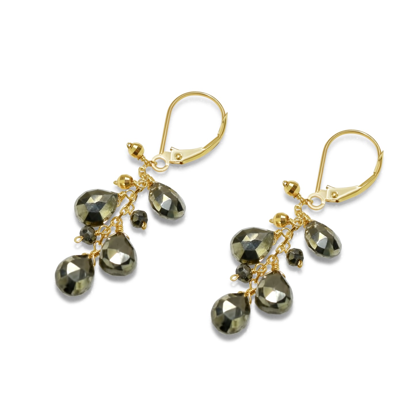 14k Pyrite Dangle Leverback Earring