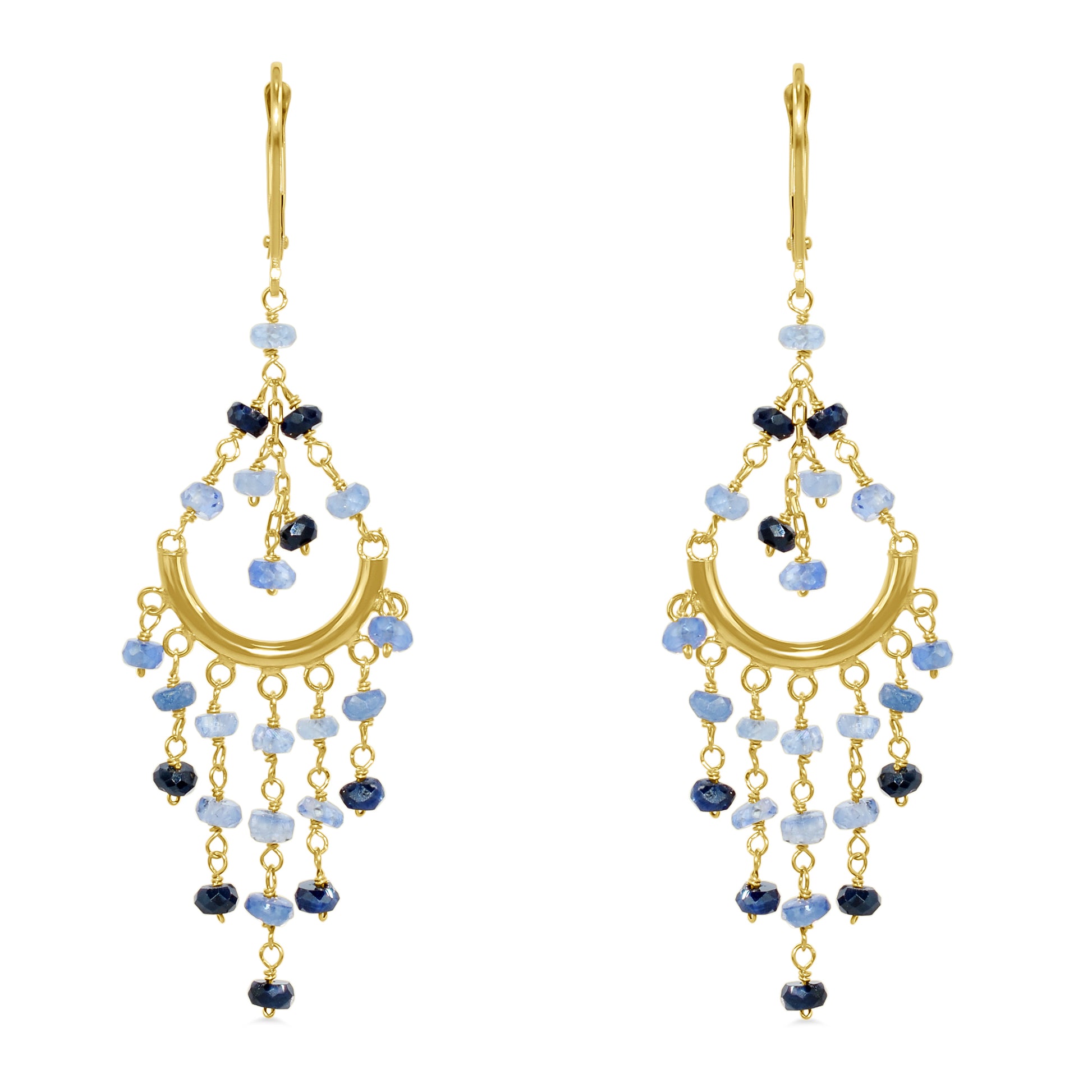 14k Multi Precious Stones Chandelier Leverback Earring Sapphire