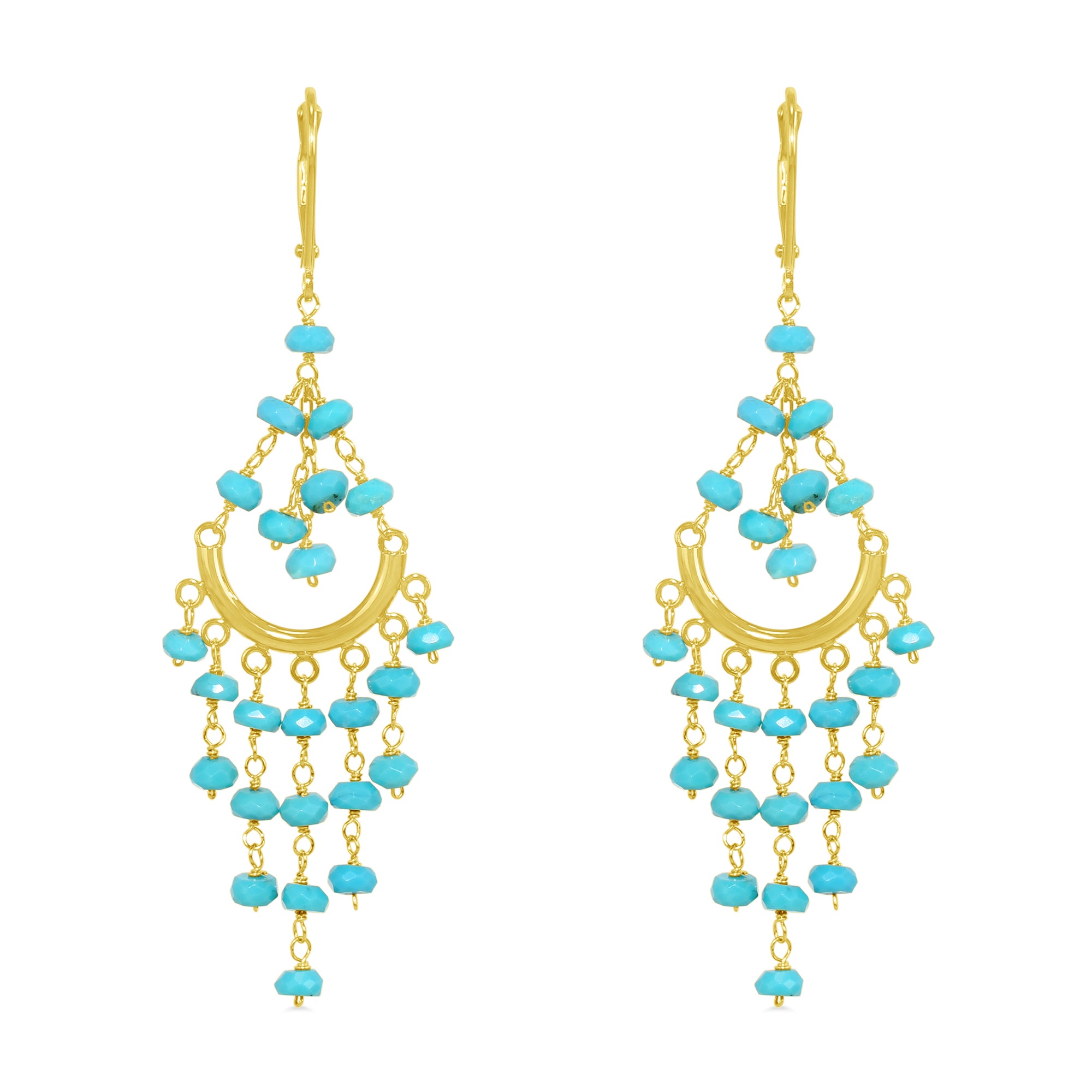 14k Multi Precious Stones Chandelier Leverback Earring Turquoise