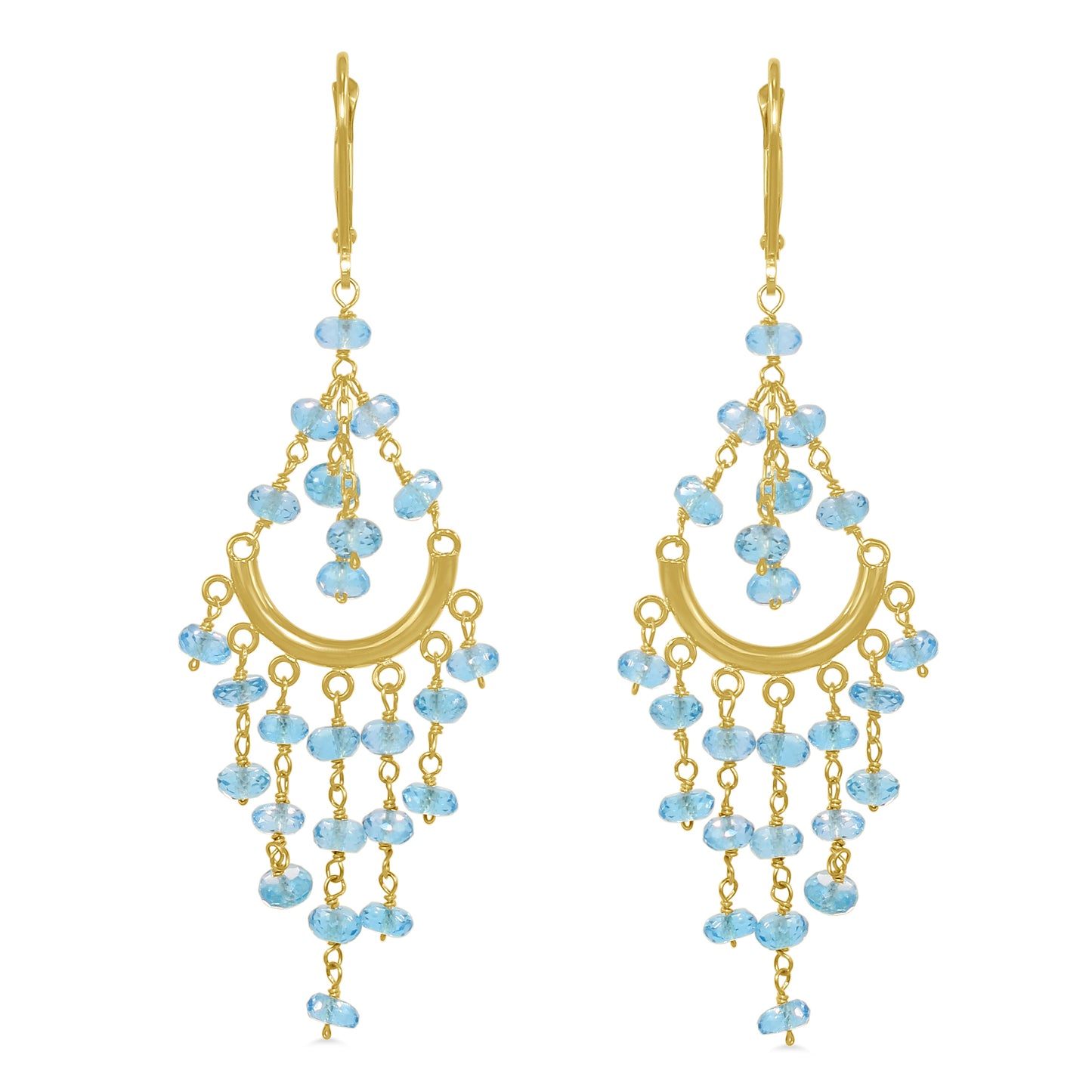 14k Multi Precious Stones Chandelier Leverback Earring Swiss Blue Topaz