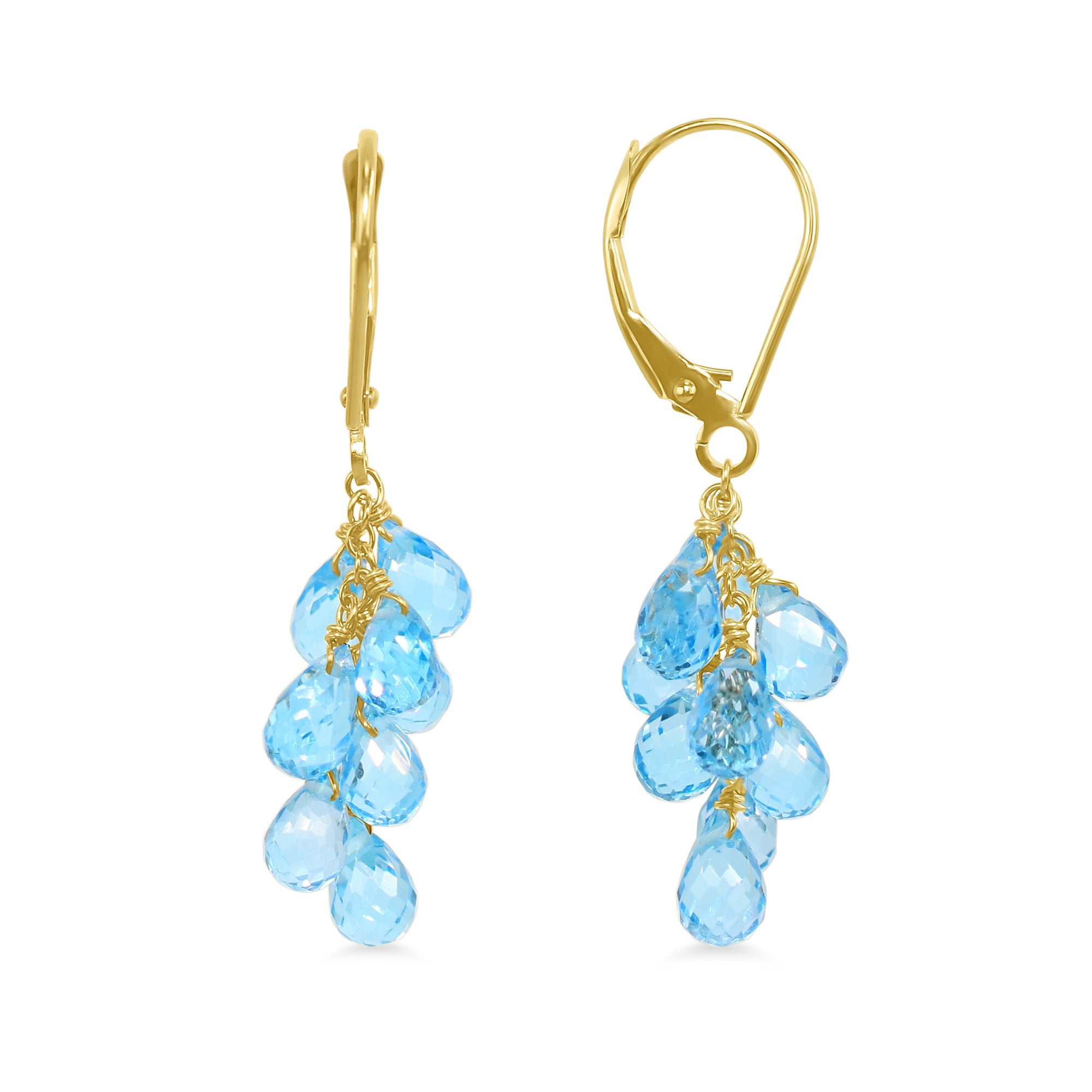 14k Gemstone Cluster Leverback Earring Blue Topaz