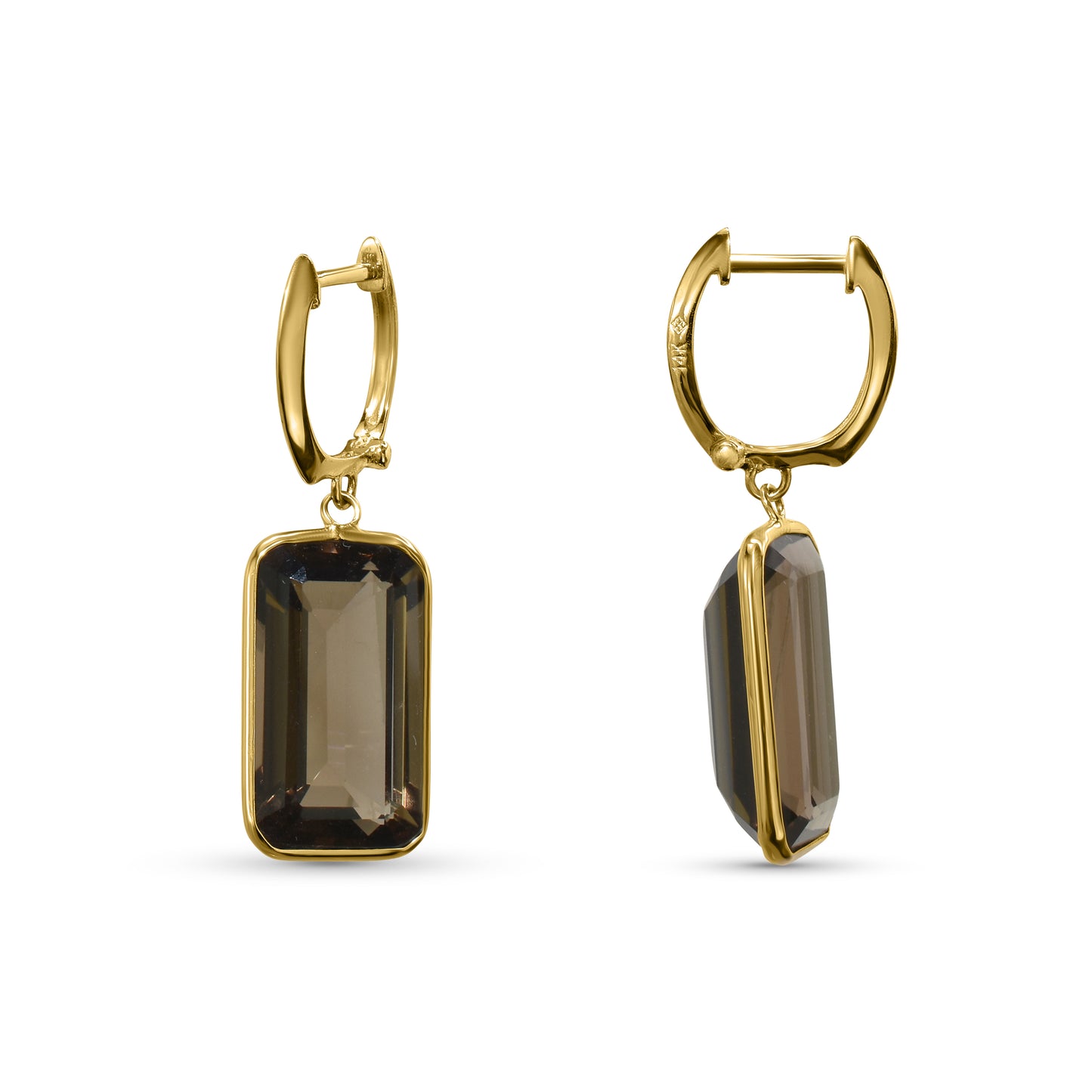 14k Smoky Quartz Emerald Cut Hoop Earring