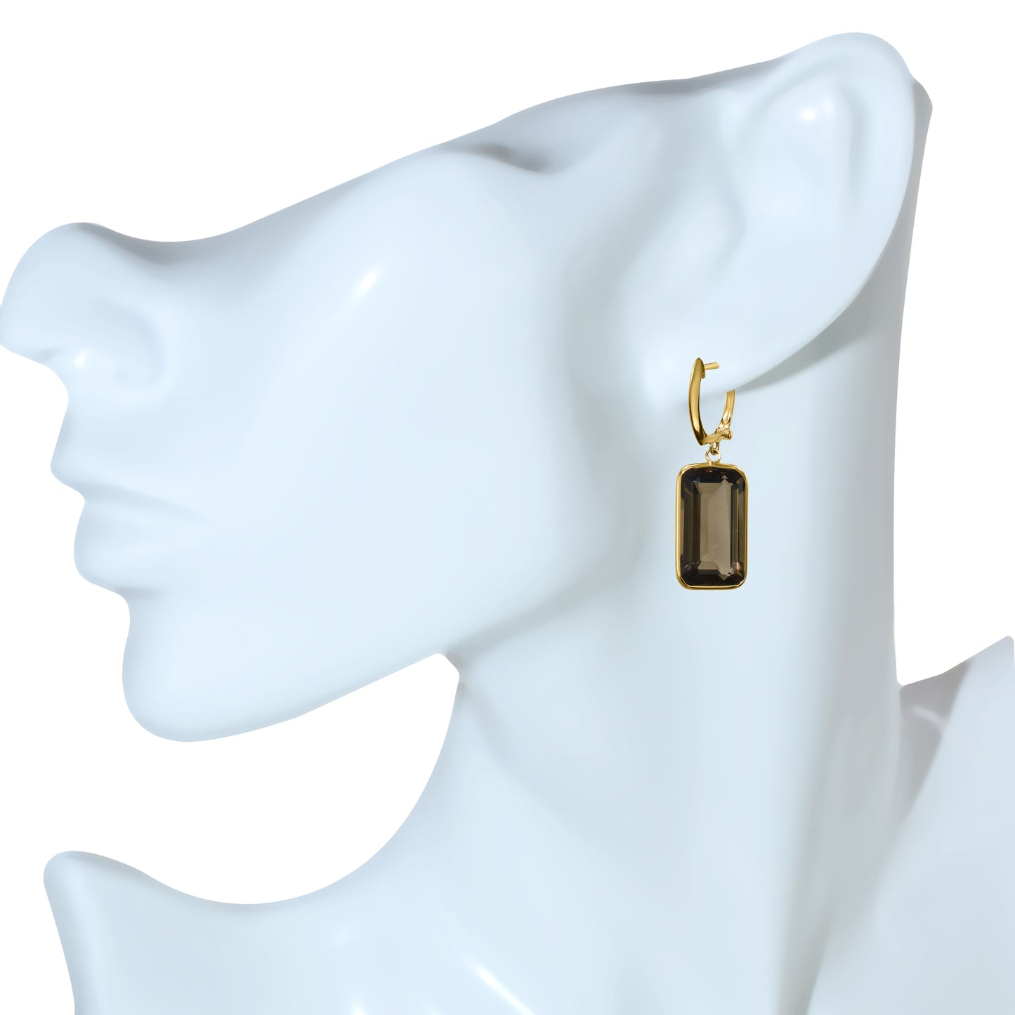 14k Smoky Quartz Emerald Cut Hoop Earring