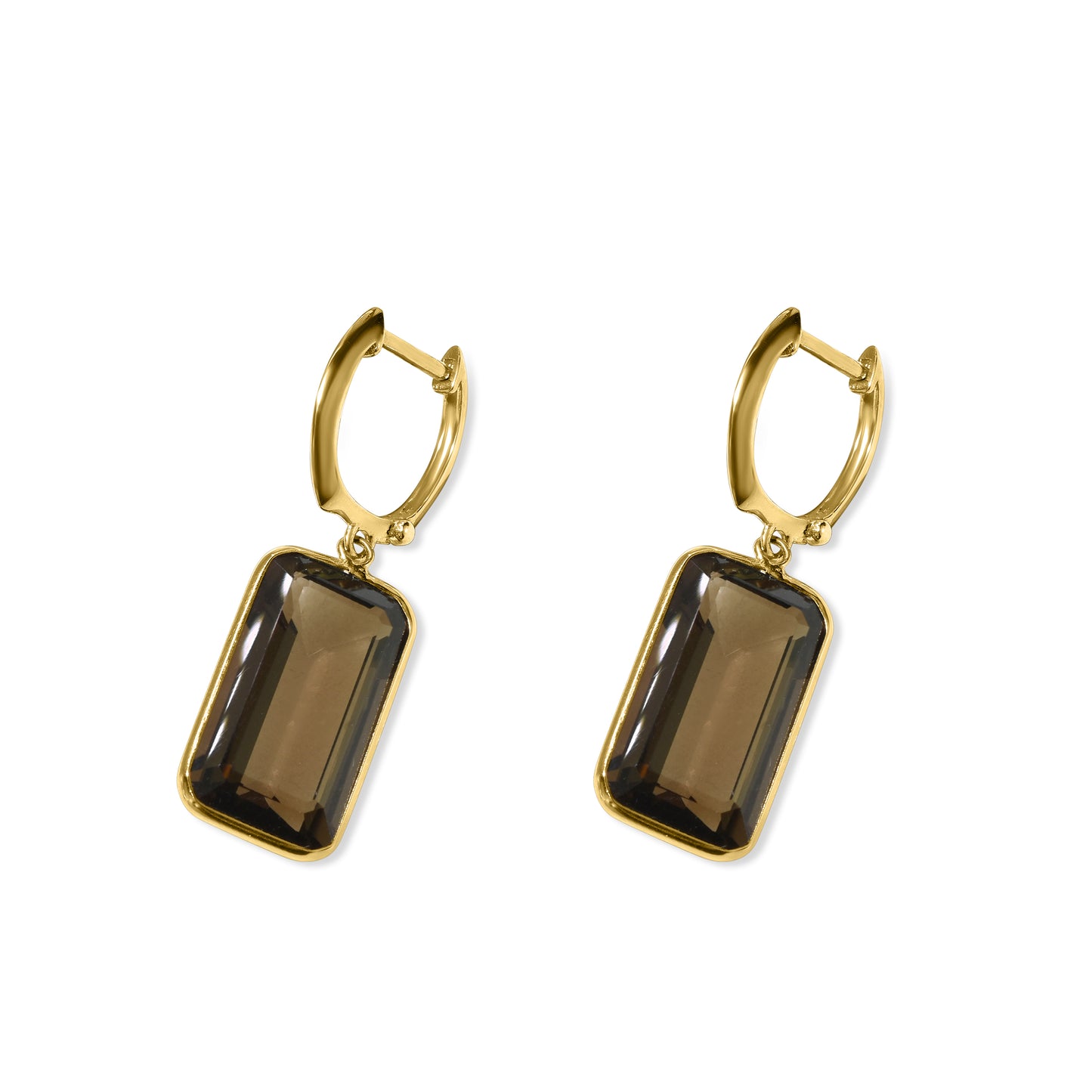 14k Smoky Quartz Emerald Cut Hoop Earring