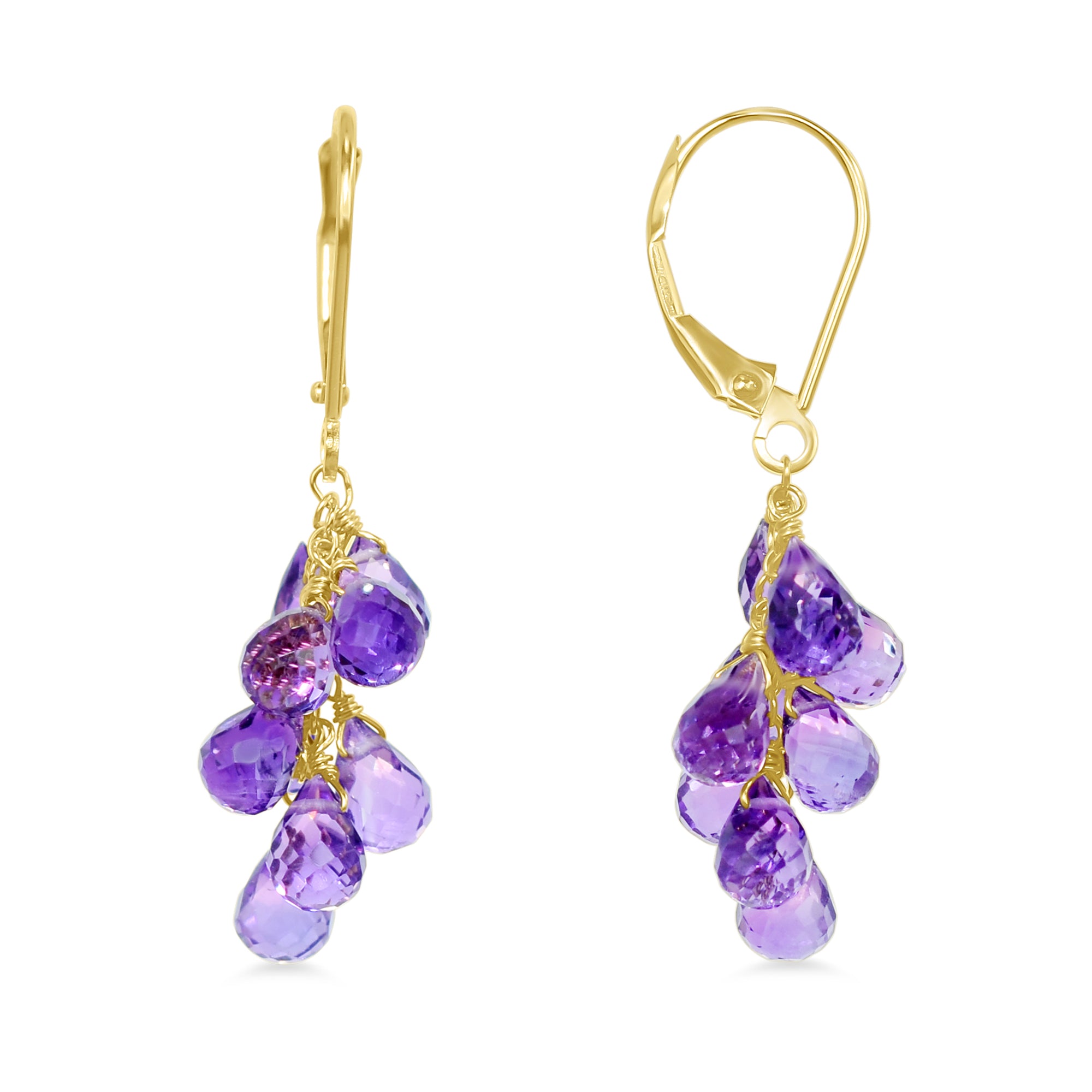 14k Gemstone Cluster Leverback Earring Amethyst