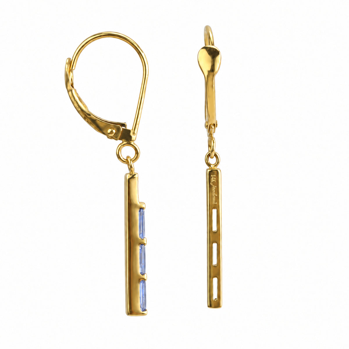 14k Tanzanite Baquette Bar Leverback Earring