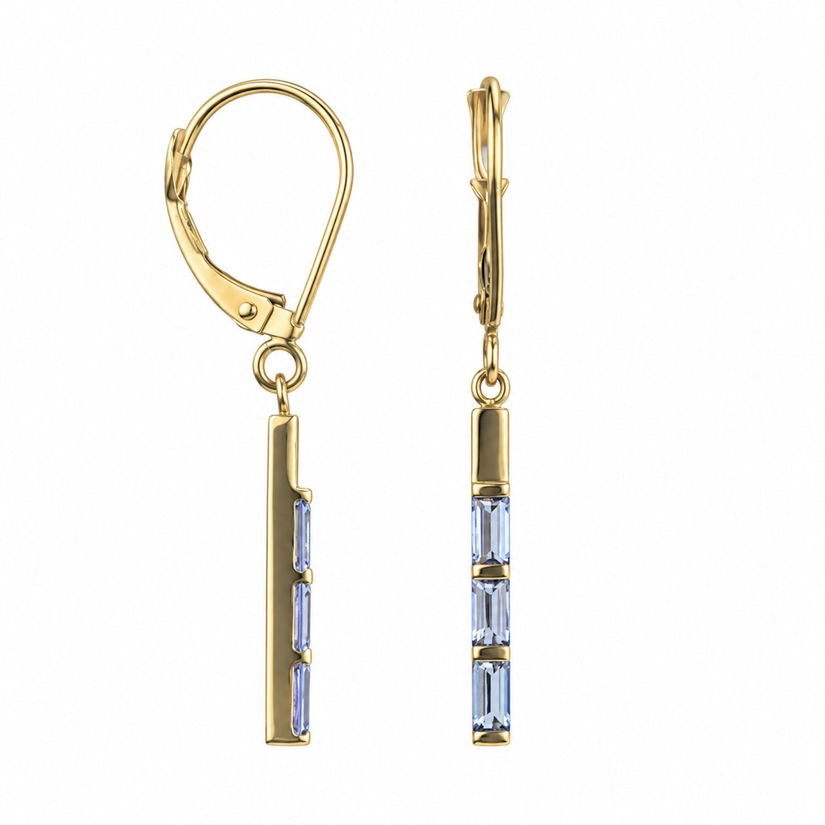14k Tanzanite Baquette Bar Leverback Earring