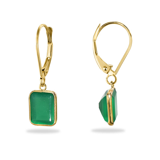 14k Green Onyx Bezel Hoop Leverback Earring