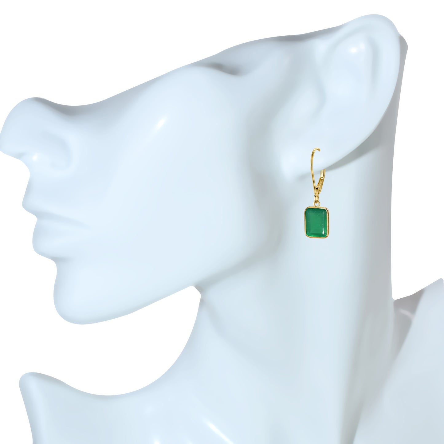 14k Green Onyx Bezel Hoop Leverback Earring