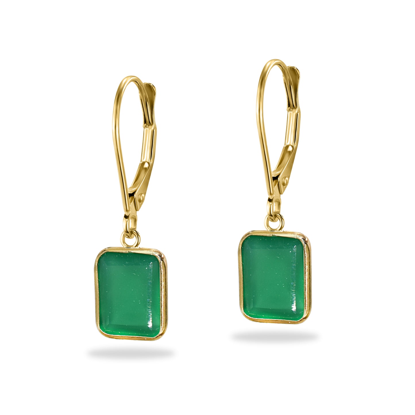 14k Green Onyx Bezel Hoop Leverback Earring