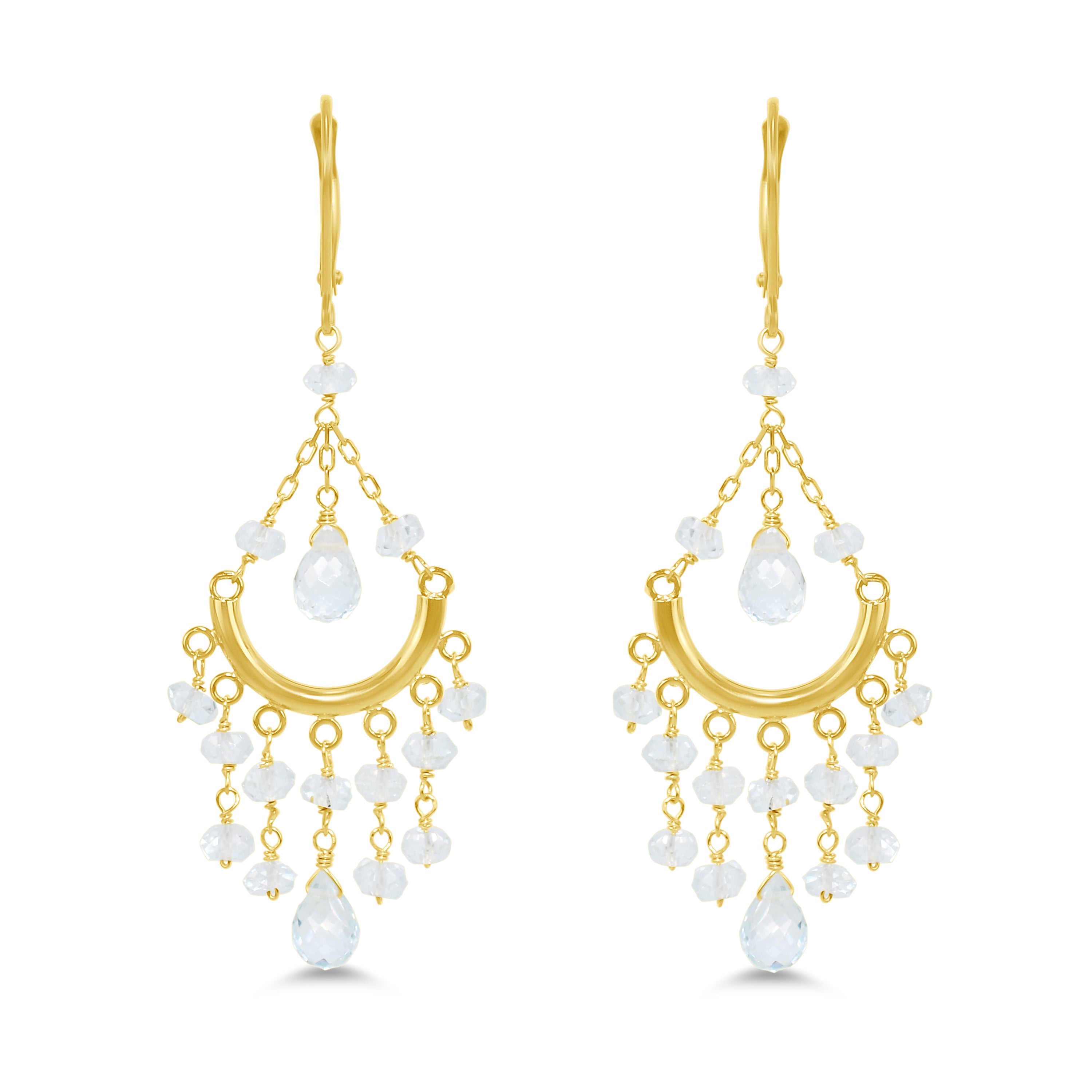 14k Yellow Gold White Topaz Chandelier Leverback Earring