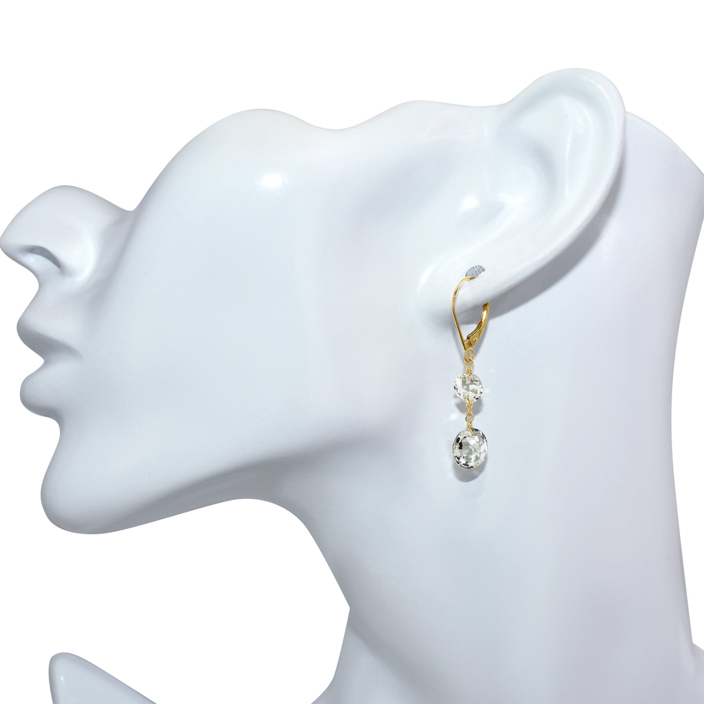 14k White Topaz Coin Dangle Leverback Earring