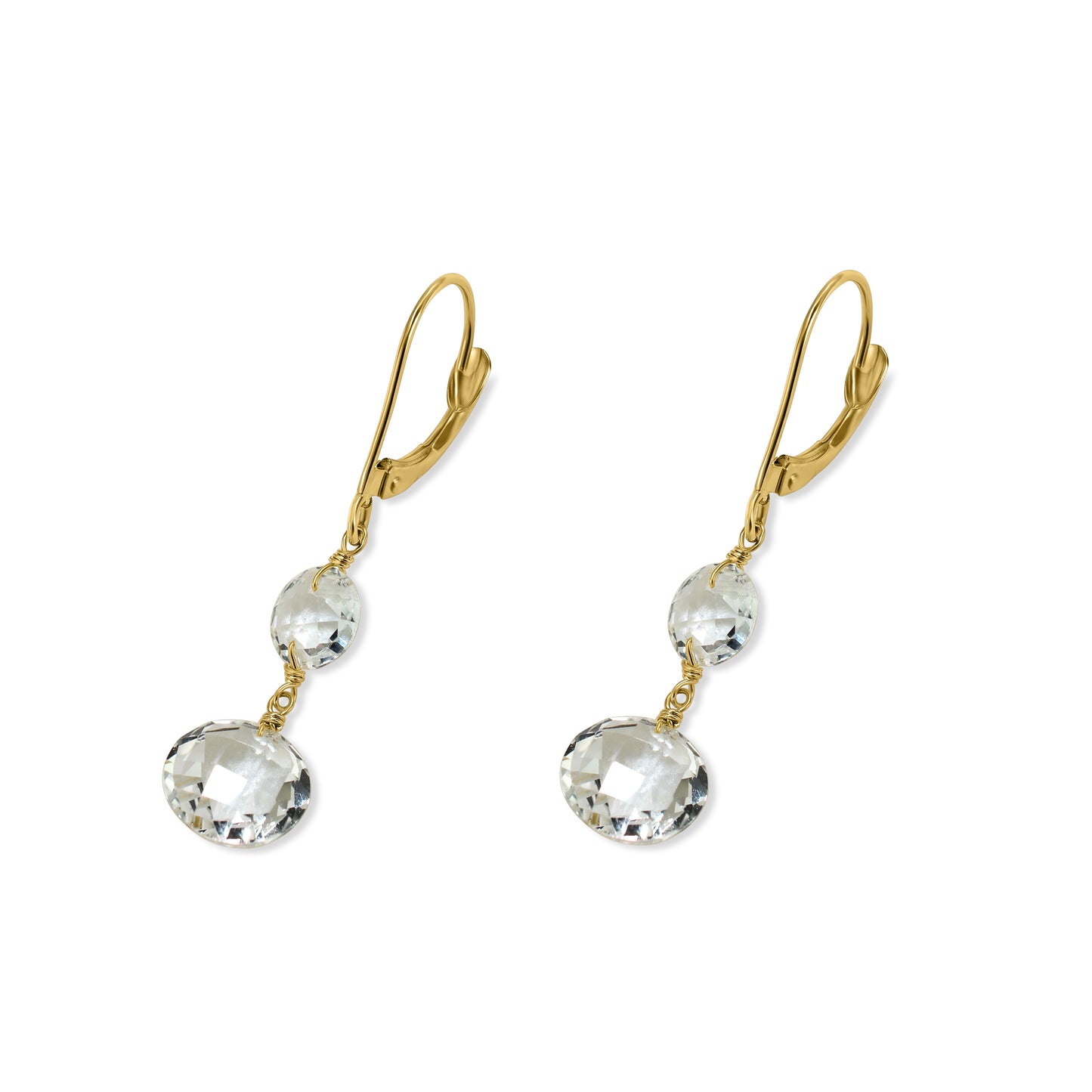 14k White Topaz Coin Dangle Leverback Earring