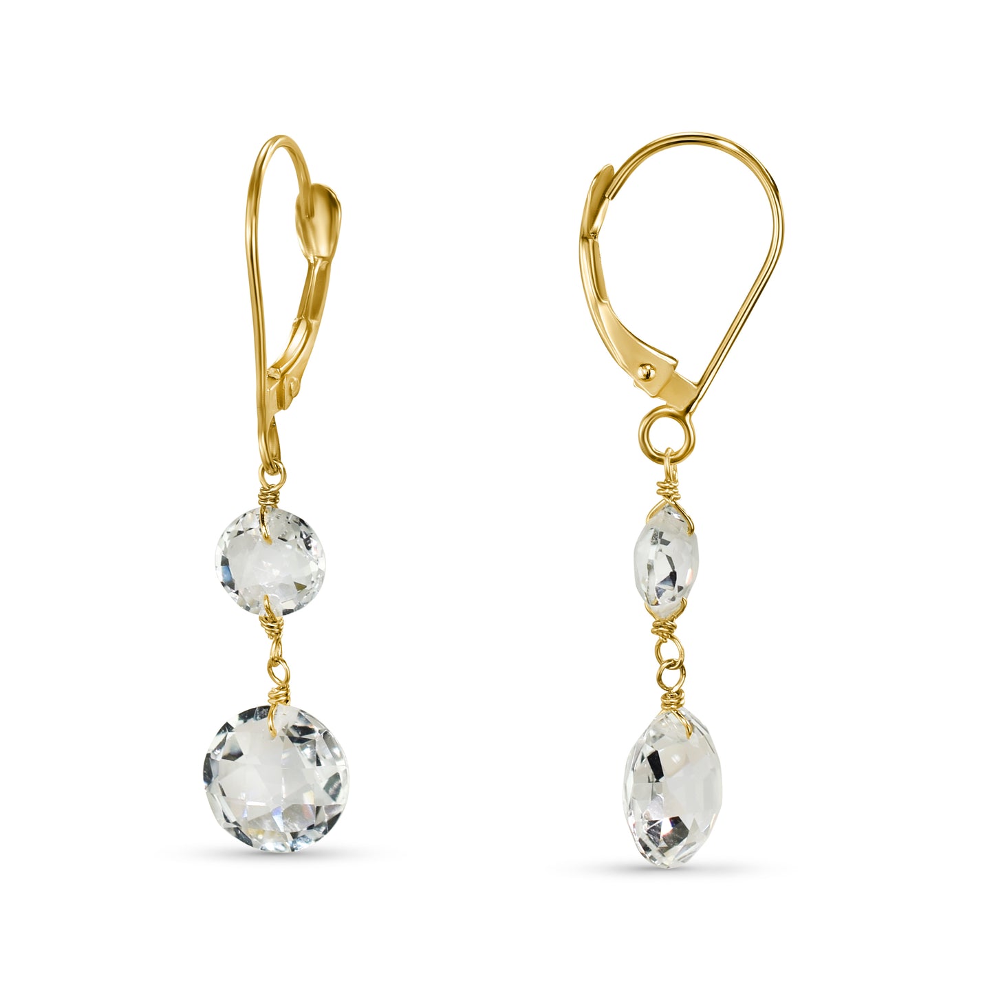 14k White Topaz Coin Dangle Leverback Earring