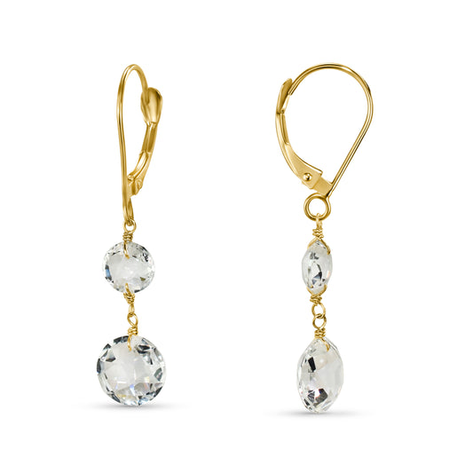 14k White Topaz Coin Dangle Leverback Earring