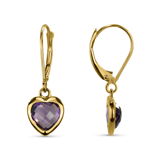 14k Amethyst Heart Bezel Leverback Earring