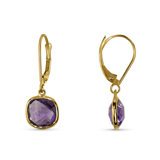 14k Amethyst Cushion Shape Double Sided Leverback Earring