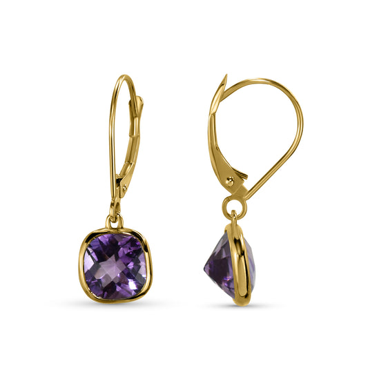 14k Amethyst Cushion Regular Cut Leverback Earring