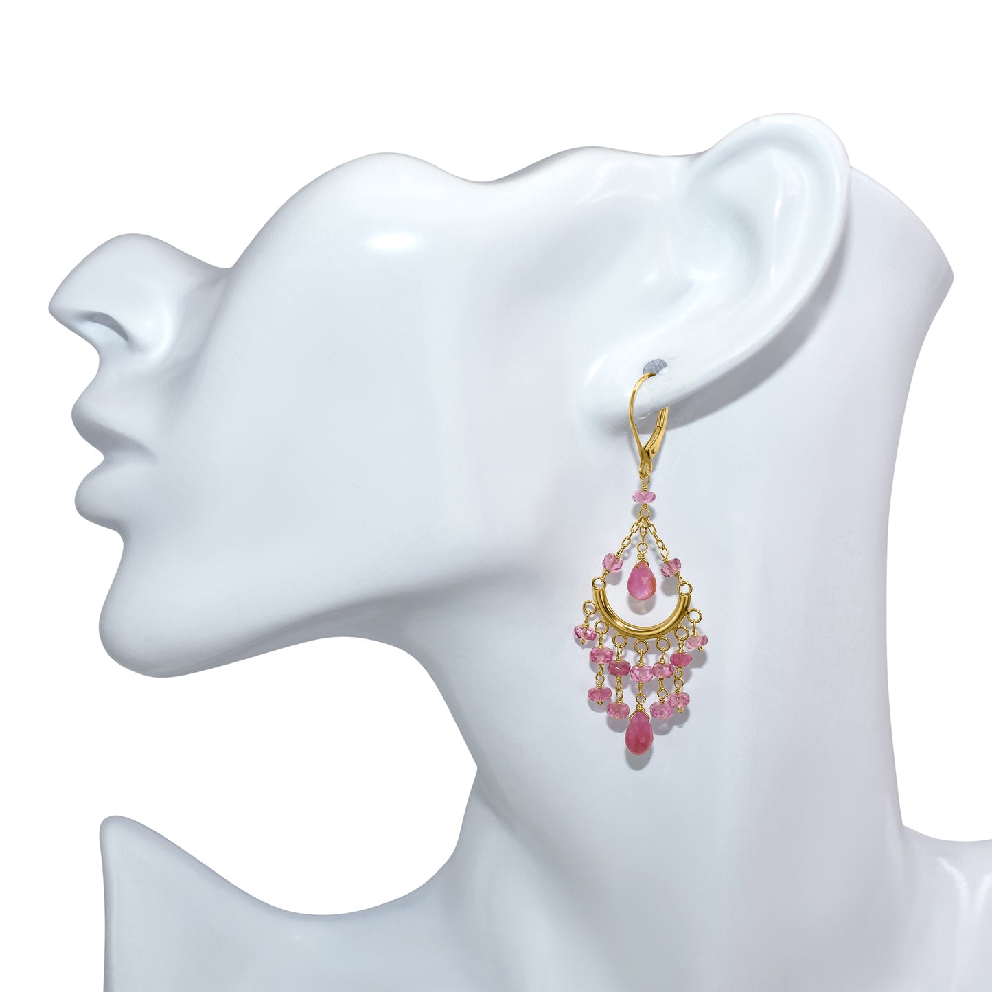 14k Pink Tourmaline Chandelier Leverback Earring