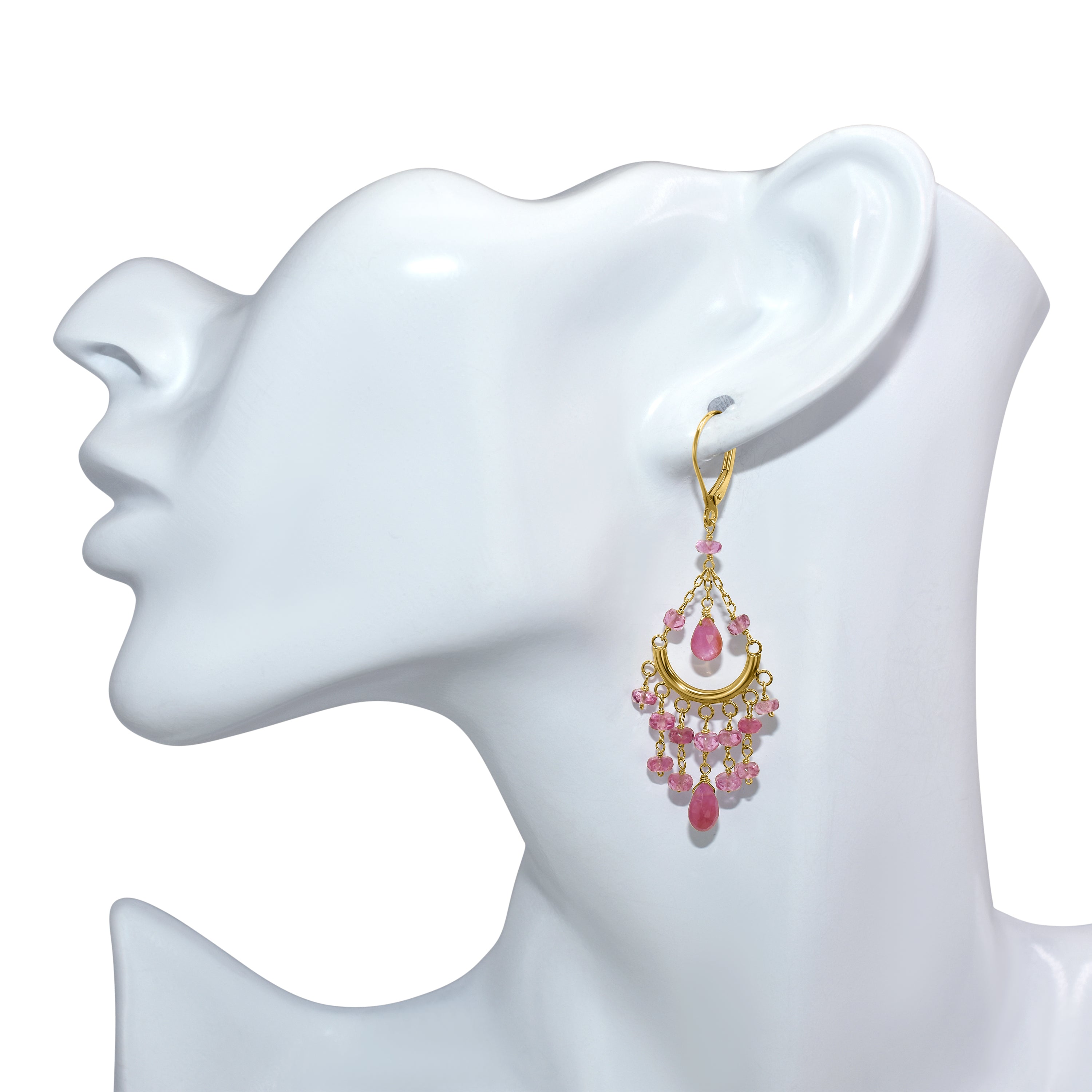 14k Pink Tourmaline Pink Sapphire Chandelier Leverback Earring