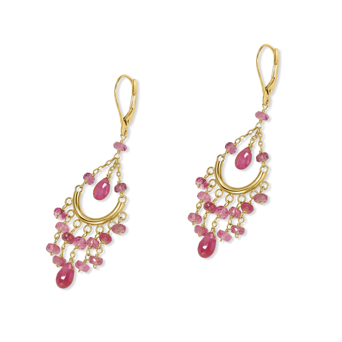 14k Pink Tourmaline Chandelier Leverback Earring