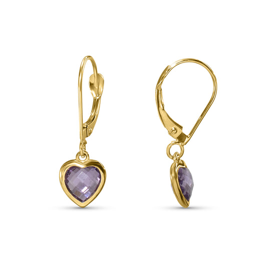 14k Amethyst Heart Leverback Earring