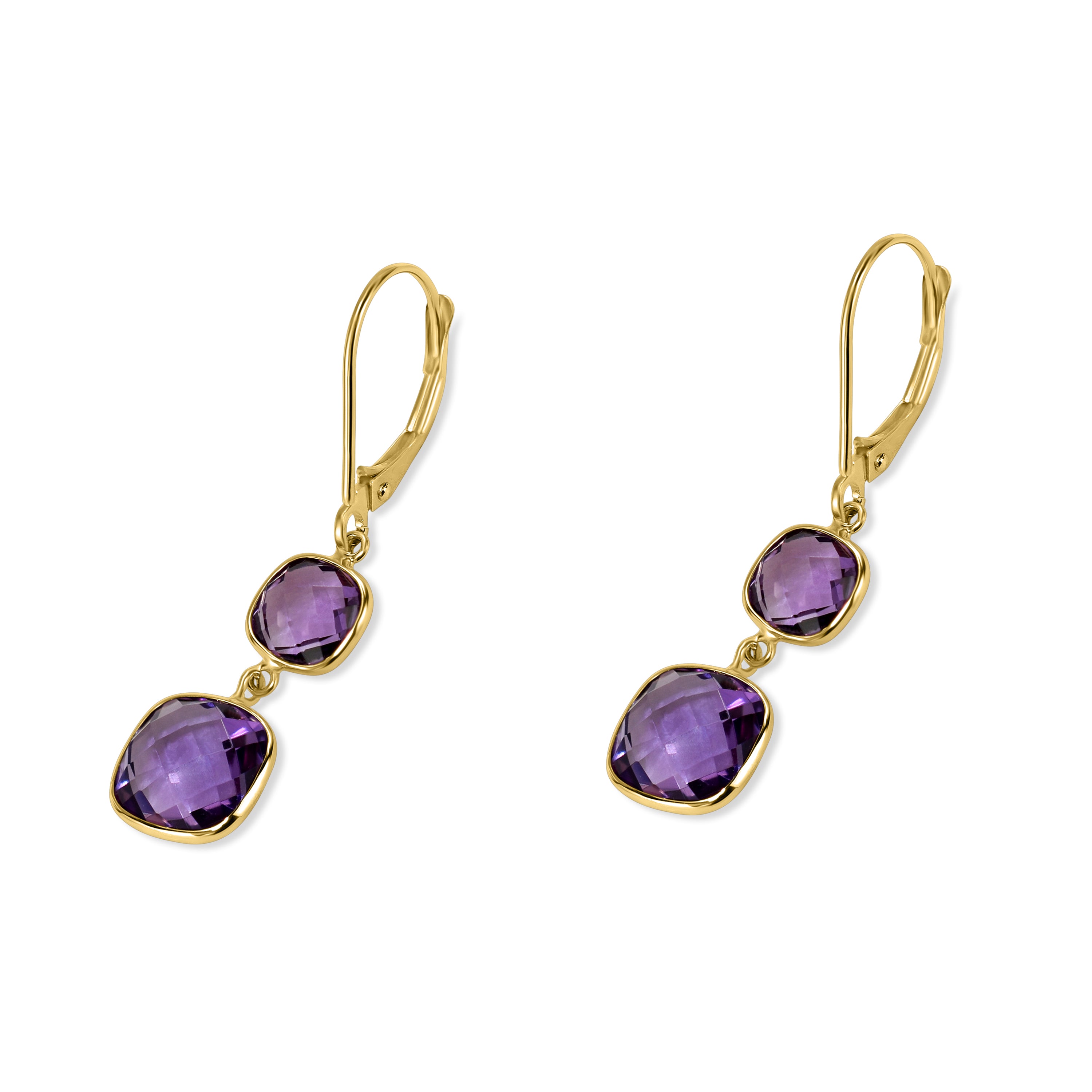 14k Amethyst Cushion Drop Leverback Earring