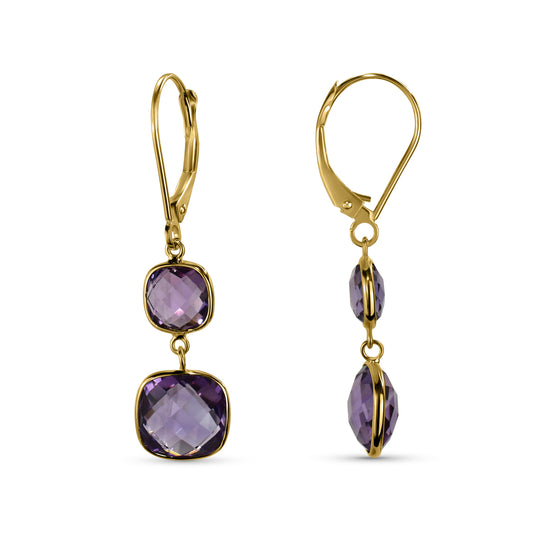 14k Amethyst Cushion Drop Leverback Earring